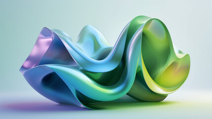 3d abstract asymmetrical shape in the form of a wave of green and blue gradient, wallpaper, background, digital