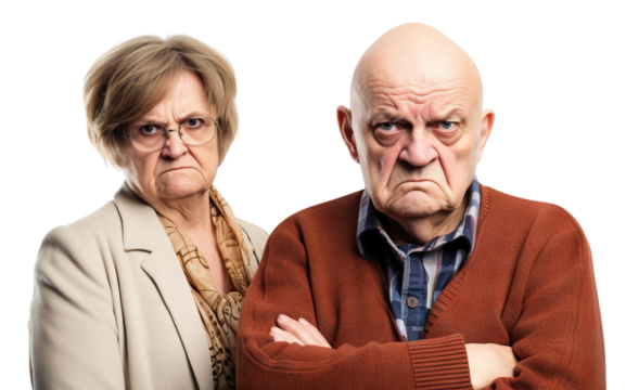 Elderly couple with stern faces, cut out