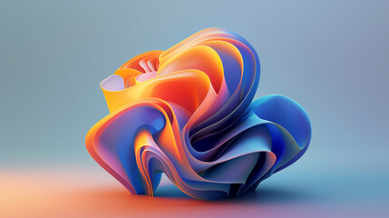 3d abstract shape in the form of a wave of orange and blue colors gradient, wallpaper, background, digital