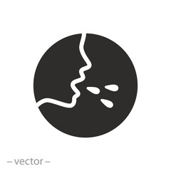 flu symptom icon, man coughs, virus spread, flat symbol on white background - vector illustration