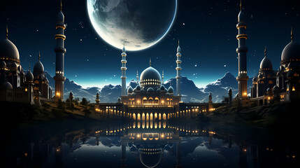 Ramadan background with mosque or lantern illustration