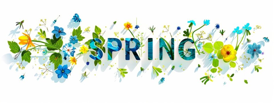 spring flowers are shown surrounded by the word "SPRING" Generative AI
