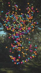 Digitally generated image multicolor balls growing on tree