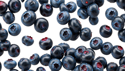 A falling blueberries in PNG format or on a transparent background. A decorative and design element for a project, banner, postcard, business, background. A juicy summer berry. Organic nature berries.