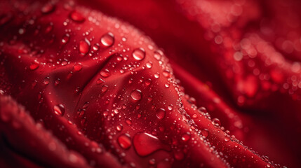 water drops on a red cloth background