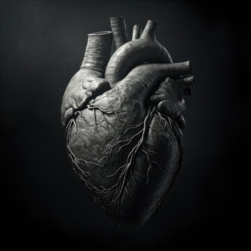 Anatomy of Human Heart Isolated on black. 
