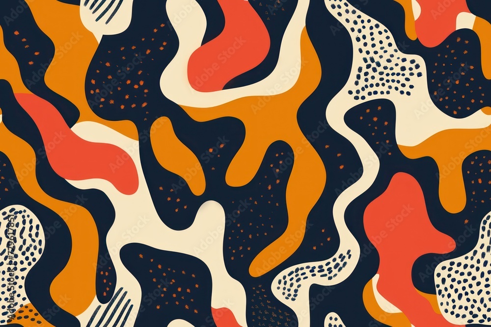 Poster seamless backdrop with a blend of abstract shapes, organic patterns, bold color palettes, dynamic st