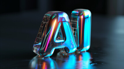 Ai artificial intelligence colored metal lettering abbreviation in 3d on a dark background - obrazy, fototapety, plakaty