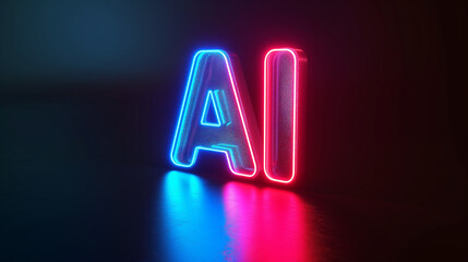 Ai artificial intelligence neon color lettering abbreviation in 3d on a dark background - obrazy, fototapety, plakaty