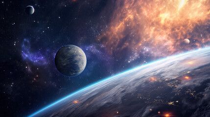 Obraz premium Stellar Serenity: Cosmic Ballet of Planets and Nebulae