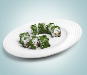 Plate with delicious tasty fresh sushi dish