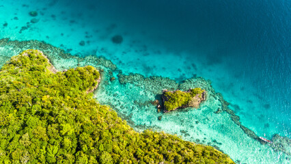 Landscape drone view of Vanua Balavu Bay of Islands in Fiji 