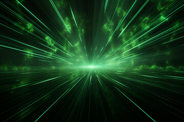 Fototapeta na wymiar Asymmetric green light burst, abstract beautiful rays of lights on dark green background with the color of green and yellow, golden green sparkling backdrop with copy space