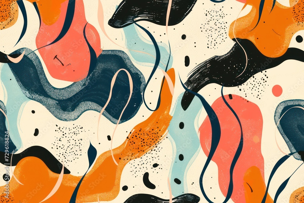 Poster seamless backdrop with a blend of abstract shapes, organic patterns, bold color palettes, dynamic st