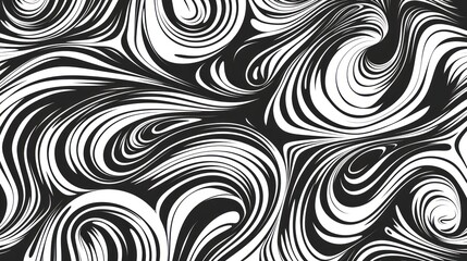 A black and white background with waves, swirls, and twisted pattern