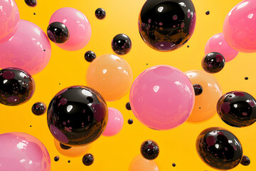 3d art background with orange waves, shapes and balls