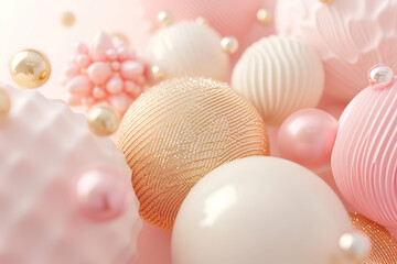 Fototapeta premium 3d art background with pink waves, shapes and balls