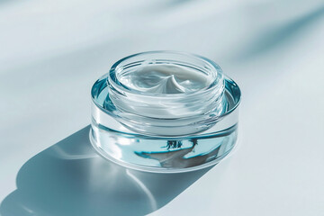 face cream in a glass jar. white texture of cream. anti age cream. Close up. AI Generated