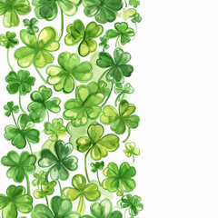 Fototapeta premium Verdant Whirl: A Hand-Drawn Dance of Shamrocks in Vibrant Greens, Nature's Artful Borde