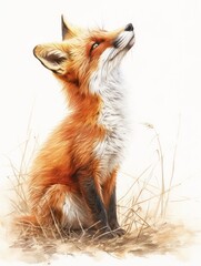 Obraz premium colored pencil sketch of a cute fox, forest animal, isolated on a white background