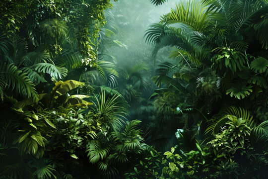 Imagine a wild and untamed jungle with dense foliage and exotic animals hidden within
