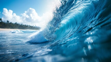 Swirling waves and cool blues evoke the thrill of catching the perfect wave