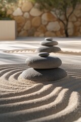 Fototapeta na wymiar Delicate sand ripples in soothing gray tones offer a Zen garden's tranquility and balance