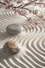 Fototapeta na wymiar Delicate sand ripples in soothing gray tones offer a Zen garden's tranquility and balance