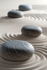 Delicate sand ripples in soothing gray tones offer a Zen garden's tranquility and balance