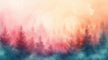 Soft, pastel hues blend seamlessly, evoking a dreamy forest scene painted with delicate watercolors