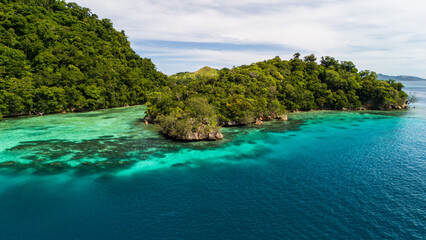 Fototapeta premium Landscape drone view of Vanua Balavu Bay of Islands in Fiji 