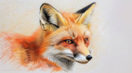 colored pencil sketch of a cute fox, forest animal, isolated on a white background