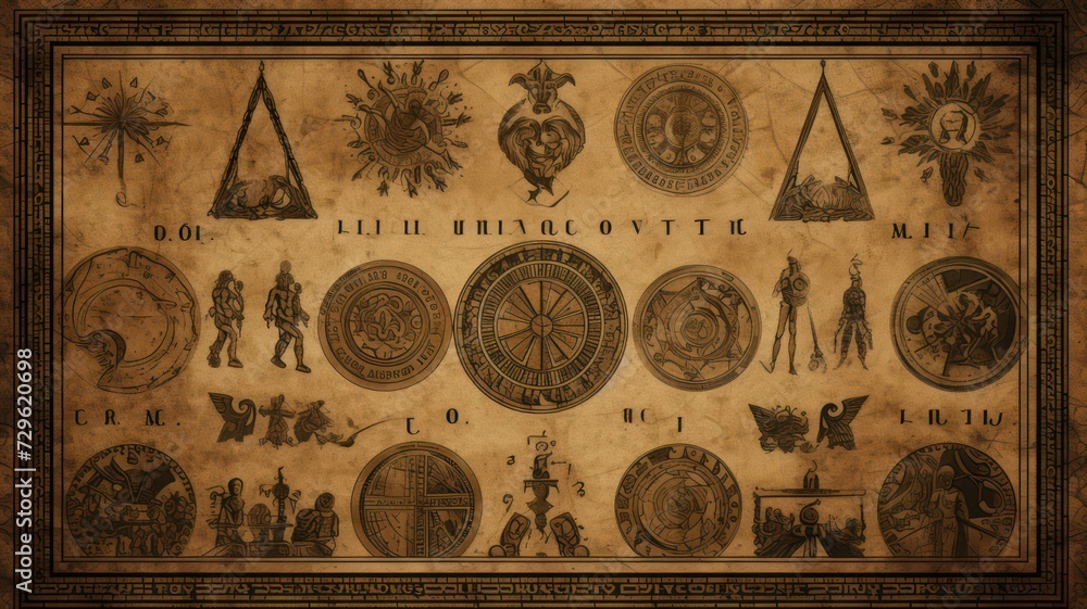 Poster background with old ancient roman signs created with generative ai