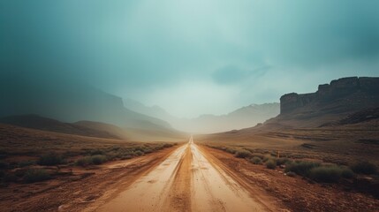 Dirt road through a desert on a cloudy day