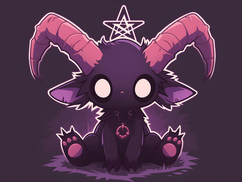 Cute baphomet demon illustration sticker