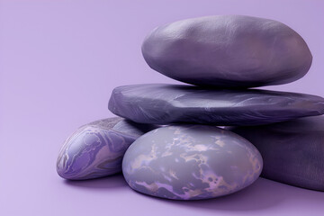 Obraz na płótnie Canvas Abstract 3d podium with srones on purple background. Stones pedestal for product design display. Empty showcase promotion mock up.