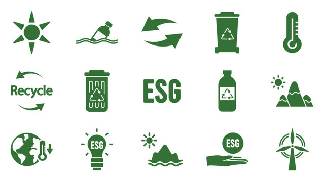 Icon collection with zero emissions esg symbol concept. greenhouse gas carbon credit design set. protect ecological green vector glyph. carbon net zero neutral natural. carbon footprint art pictogram