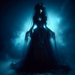 Obraz premium Mysterious Gothic Bride in Dark Veil