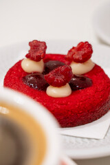raspberry cookie and cup of coffee, Madrid, Spain