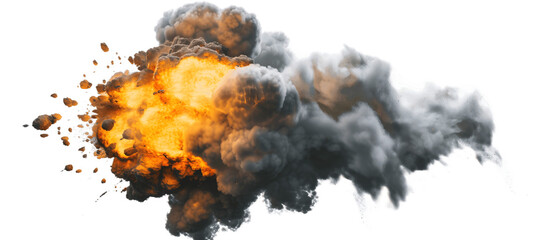 a large explosion of smoke and fire on a transparent background - obrazy, fototapety, plakaty
