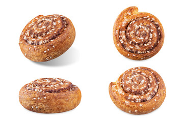 Cinnamon roll buns on a white isolated background