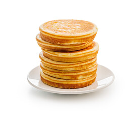 Tasty sweet pancakes on plate isolated on white background.