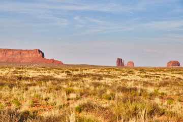 Sweeping Desert Vista with Red Rock Buttes and Blue Sky, Arizona