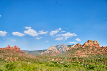 Sedona Red Rock Formations with Blue Sky and Clouds