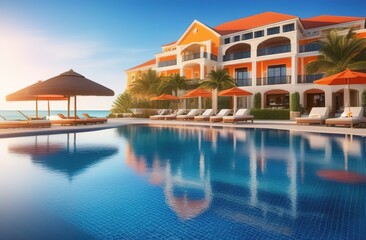 Spa resort and swimming pool in the luxury hotel