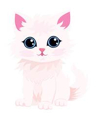ute fluffy white kitten. Little kitten character for children's publications on a transparent background. Vector illustration.