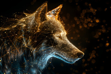 Hologramm eines Wolfes mit dunkler Umgebung - obrazy, fototapety, plakaty