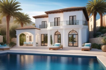 Fototapeta premium Spa resort and swimming pool in the luxury hotel