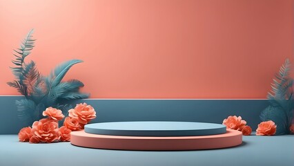 3d render, abstract minimal scene with geometric forms, podiums for product presentation, minimal background