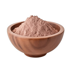 pile of finely dry organic fresh raw adzuki bean flour powder in wooden bowl png isolated on white background. bright colored of herbal, spice or seasoning recipes clipping path. selective focus